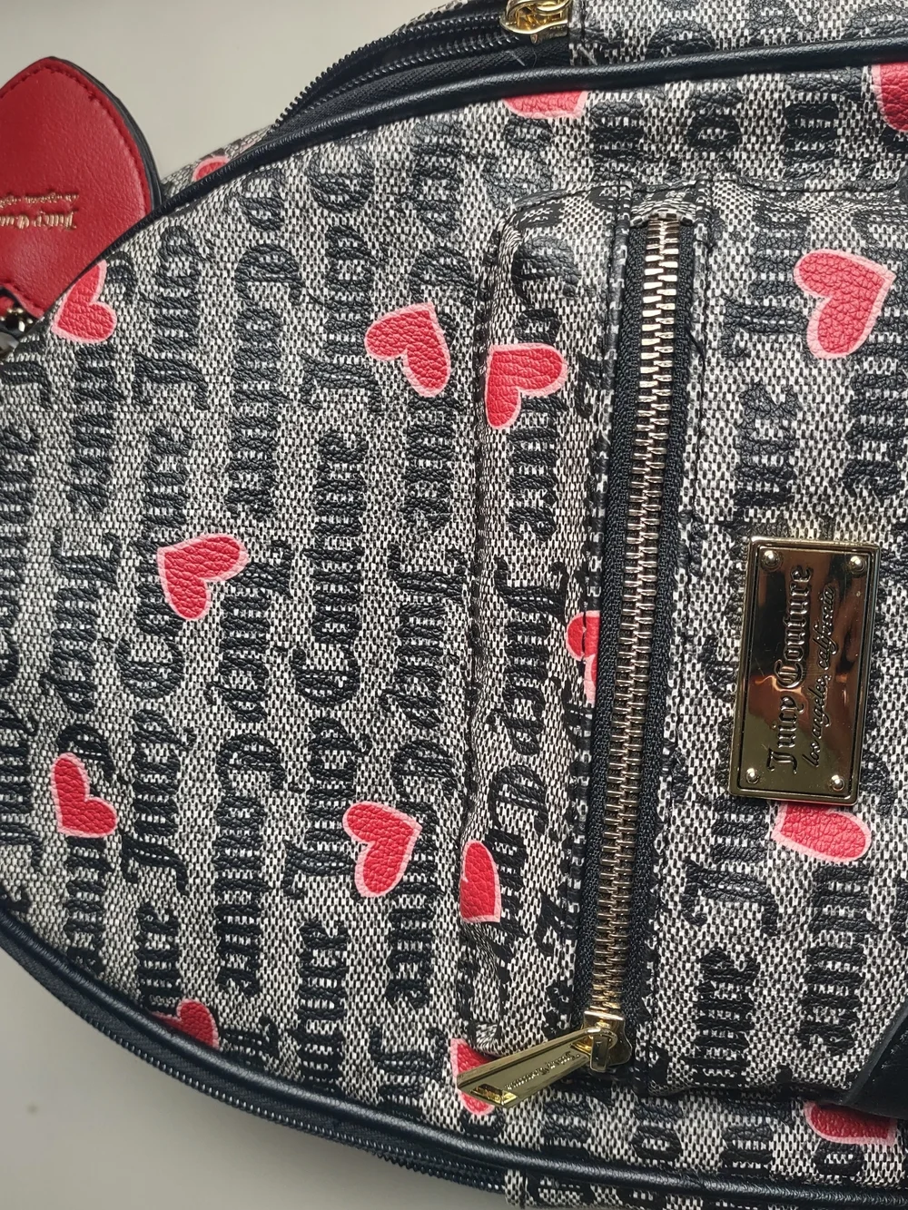 Juicy Couture Black Logo Valentine Hearts Canvas Mini Backpack Red Heart Charm